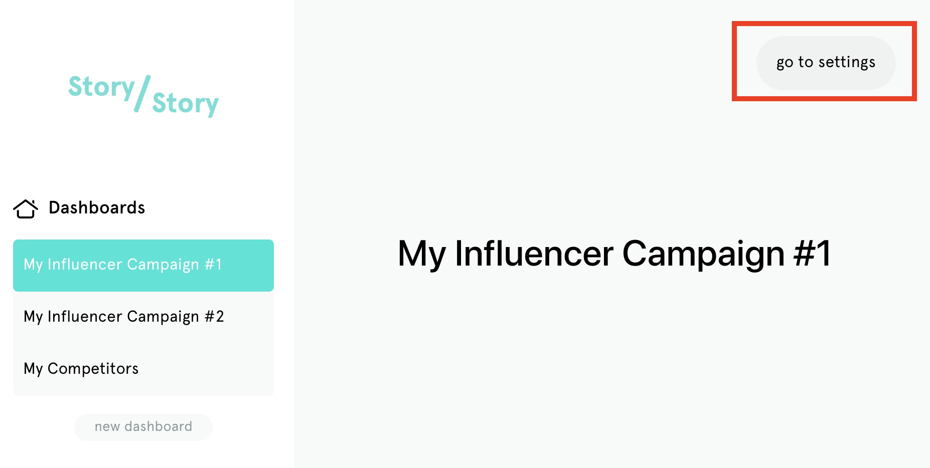 settings button on a Story Story dashboard